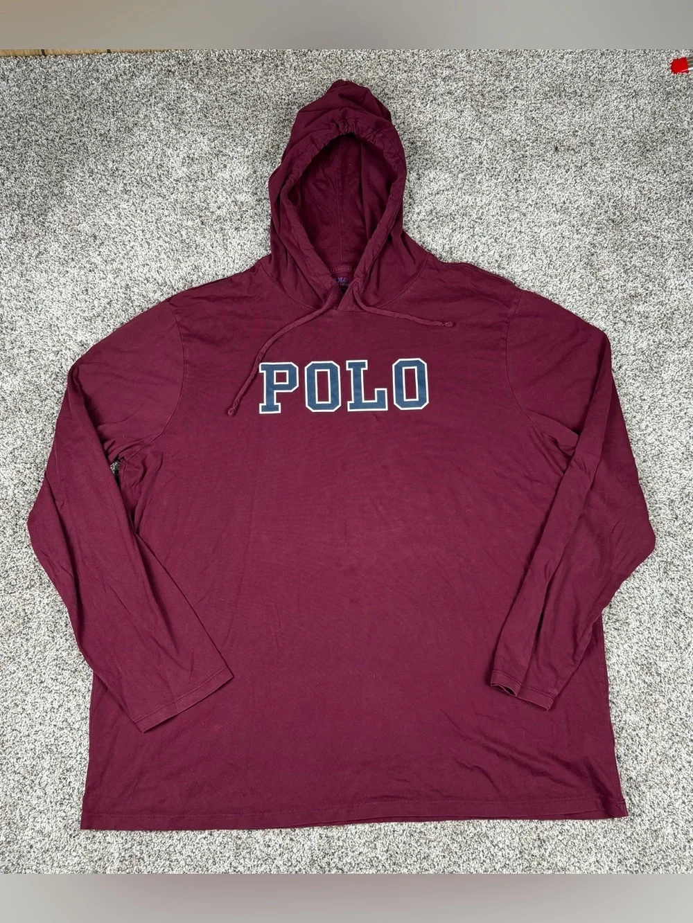 Sz 2XL Men’s Polo Ralph Lauren Lightweight Long Sleeve Hooded Shirt Burgundy